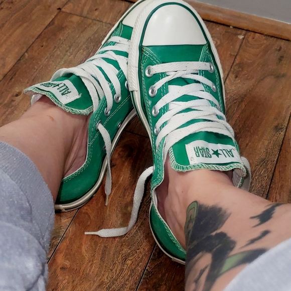 Well Loved Converse All Star Low Top Green Canvas Shoes M5 / W7 - Picture 2 of 16